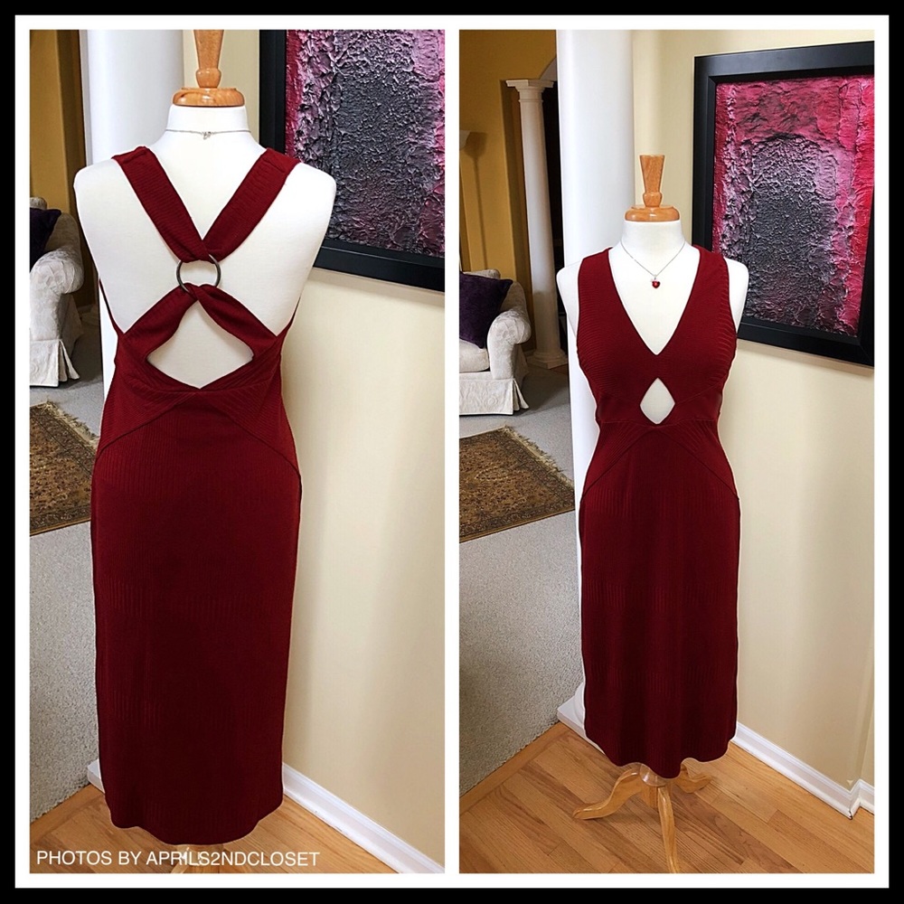 FREE PEOPLE Red Midi Dress Crisscross Open Back - Picture 3 of 8